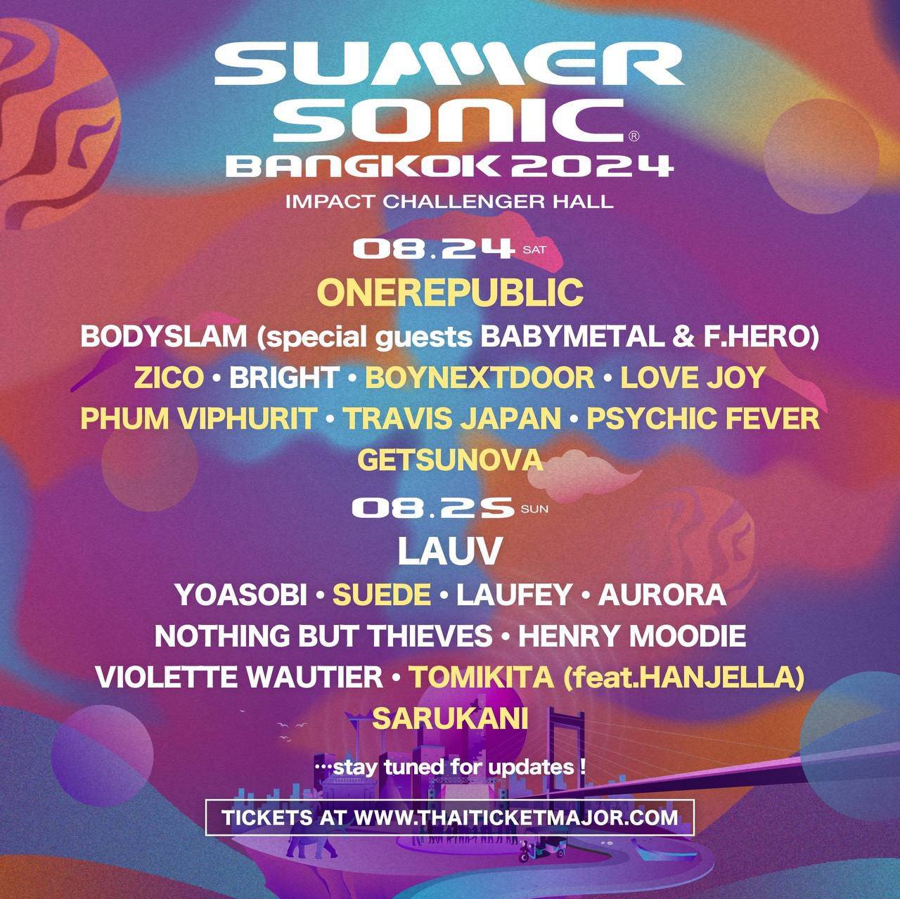 8月24-25日(土-日)「SUMMER SONIC BANGKOK 2024」